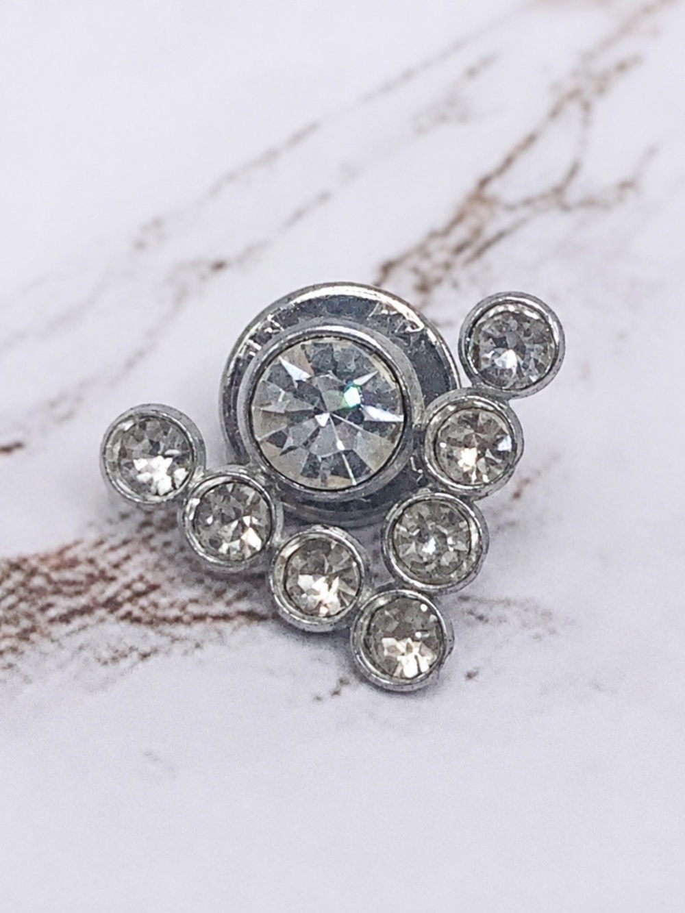 Vintage Silver Tone Arrow Triangle Shape Rhinestone Small Lapel Pin